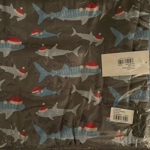 NEW Kickee Pants Double Layer Throw Blanket, pewter Santa sharks